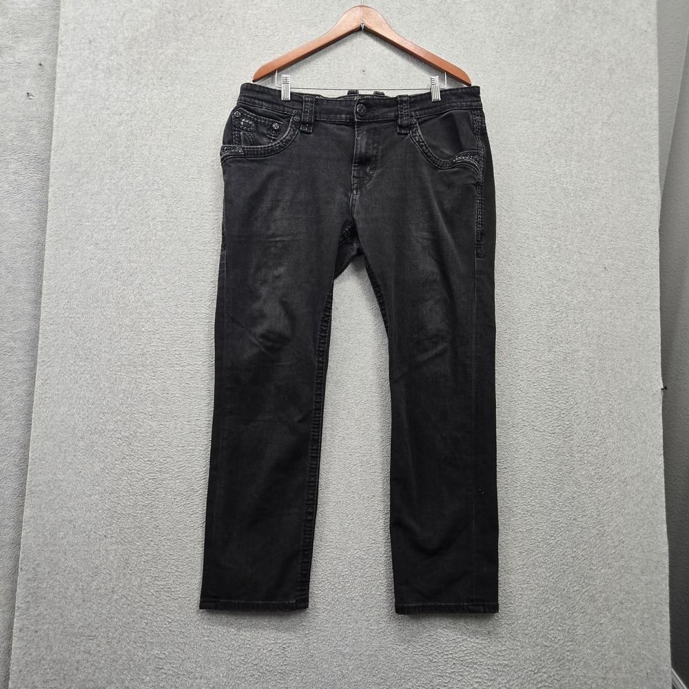 Rock Revival‎ Men Jeans 36 Black Denim Lambeth Straight Mid Rise 29" Inseam